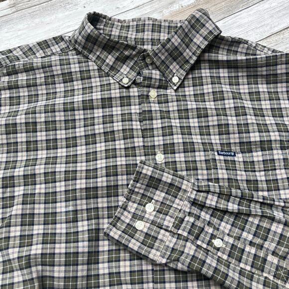 Barbour Lomond Tartan Shirt Sz XL Tan Brown Tailored Fit Button Up Collar Casual - Picture 1 of 10